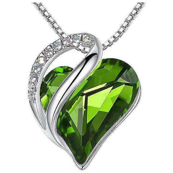 Necklaces for Women, Infinity Love Heart , August-Peridot Green